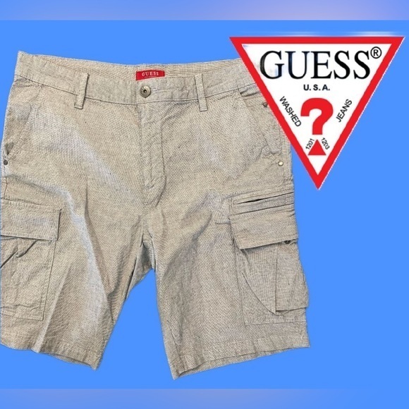 Guess Cotton Casual Walking Cargo Shorts Men's Size 36 checkered - Picture 1 of 10